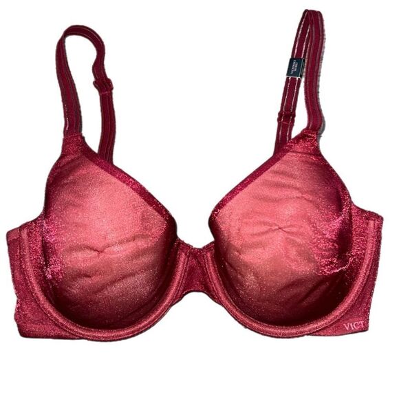 Victoria’s Secret Lined Perfect Coverage underwire Shine mesh bra maroon 32D - Picture 1 of 8